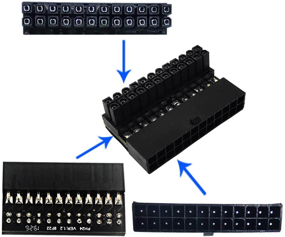 (2-Pack)  ATX 24 Pin Male to Female L Turn 90 Degree Right Angle Power Adapter Board for Desktop Motherboard PC Power Supply