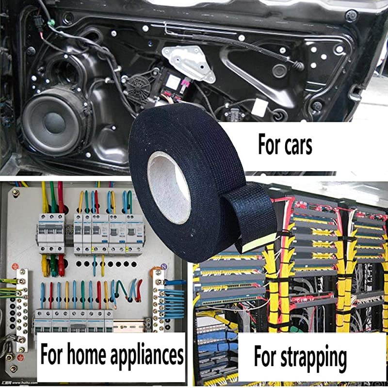 Rolls Wire Loom Harness Tape Wiring Harness Cloth Tape Black Adhesive Fabric Tape for Automobile Electrical Wire harnessing Noise Damping Heat Proof 19 mm X 15m