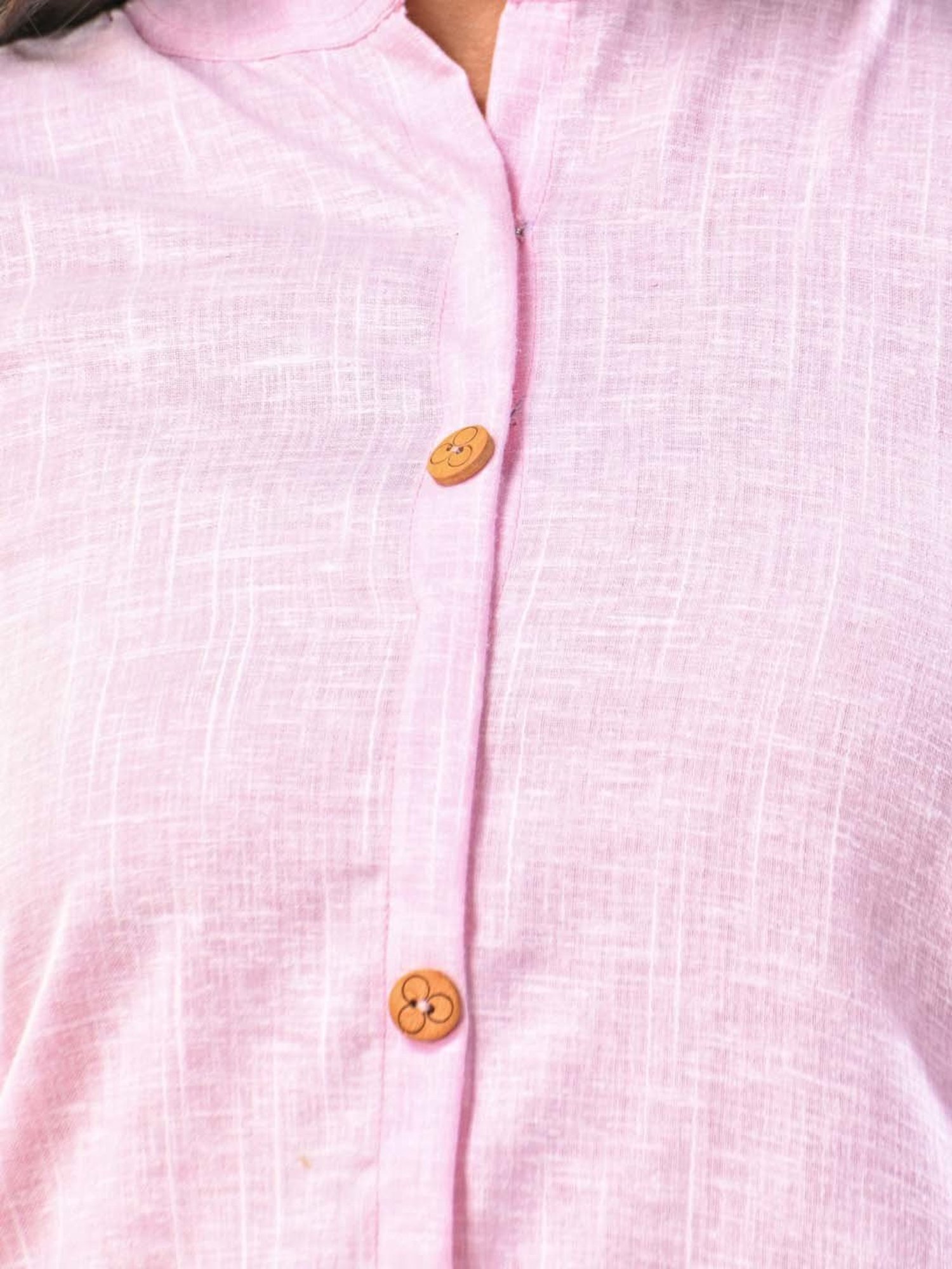 CHARUKRITI Baby Pink Cotton Straight Kurta