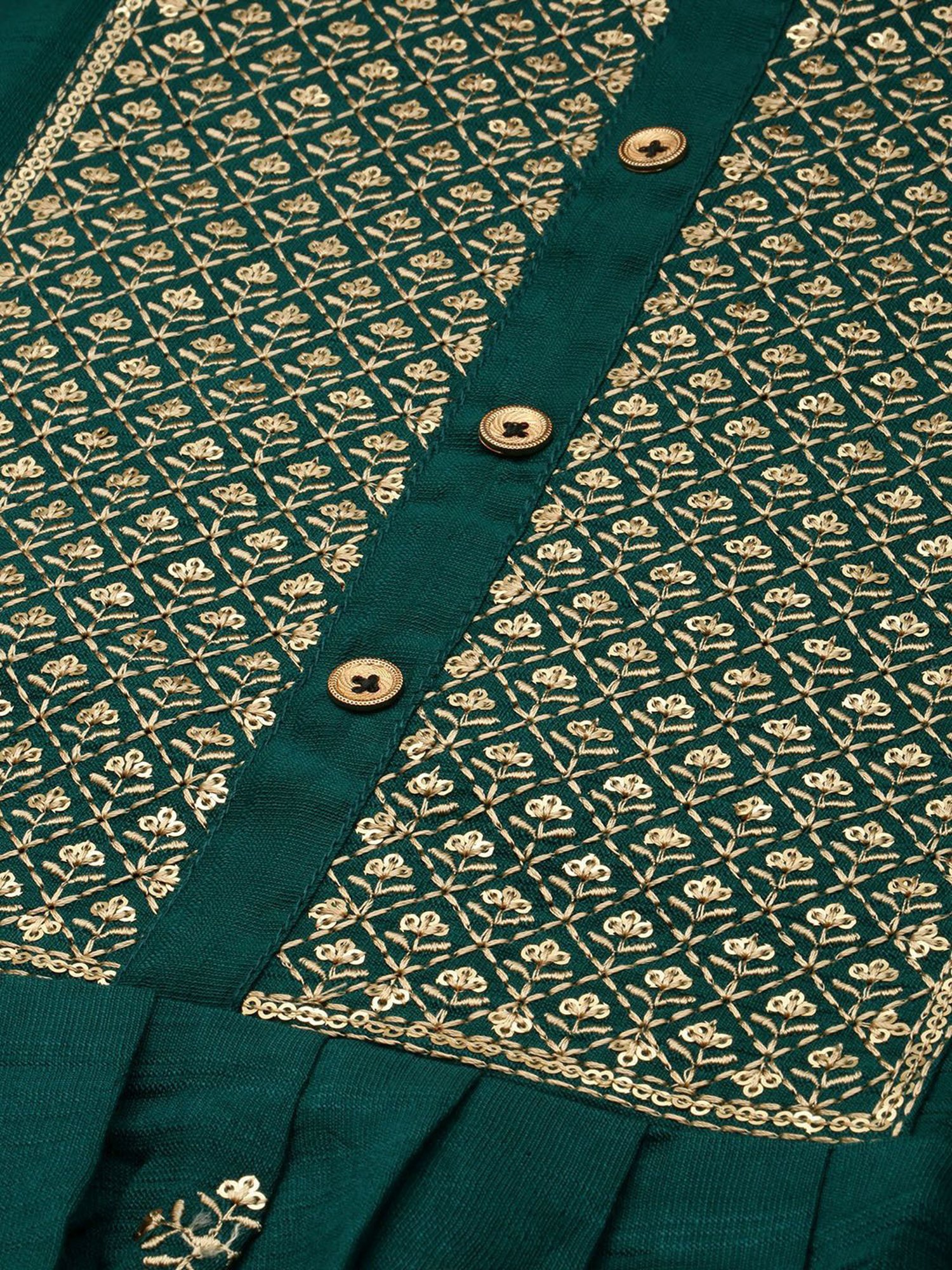 SHANVIKA Green Embroidered Cotton Silk Straight Kurta