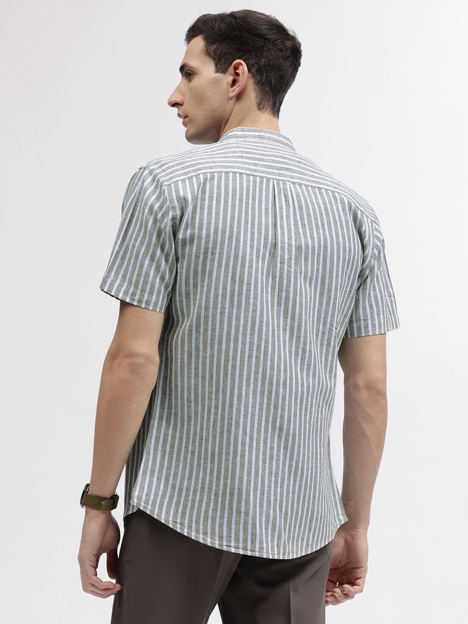 Lindbergh Green Regular Fit Striped Shirt