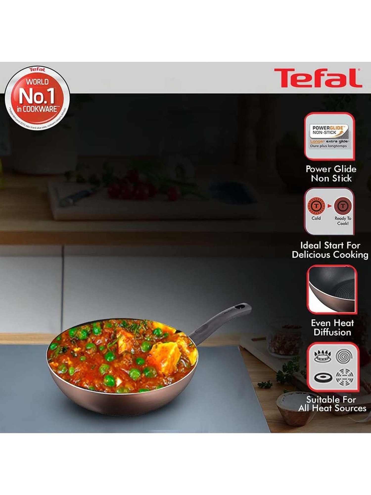 Tefal Super Cook Plus Brown Aluminium 26 cm Non-Stick Coating Finish Wok Pan (1.7 L)