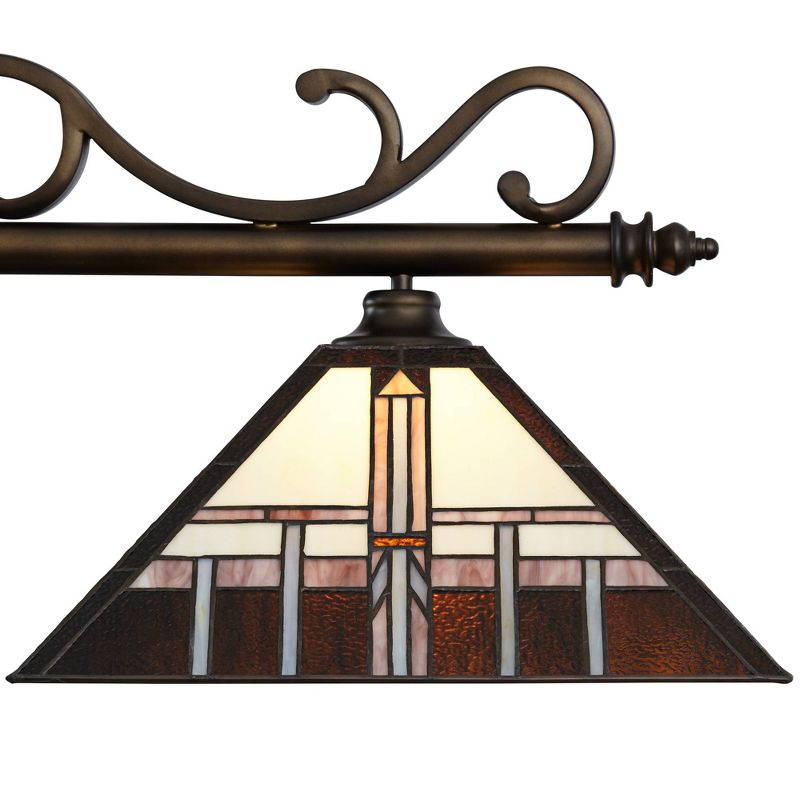 Robert Louis Tiffany Bronze Linear Island Pendant Chandelier 56" Wide Tiffany Style Alfred Art Glass 3-Light Fixture for Kitchen