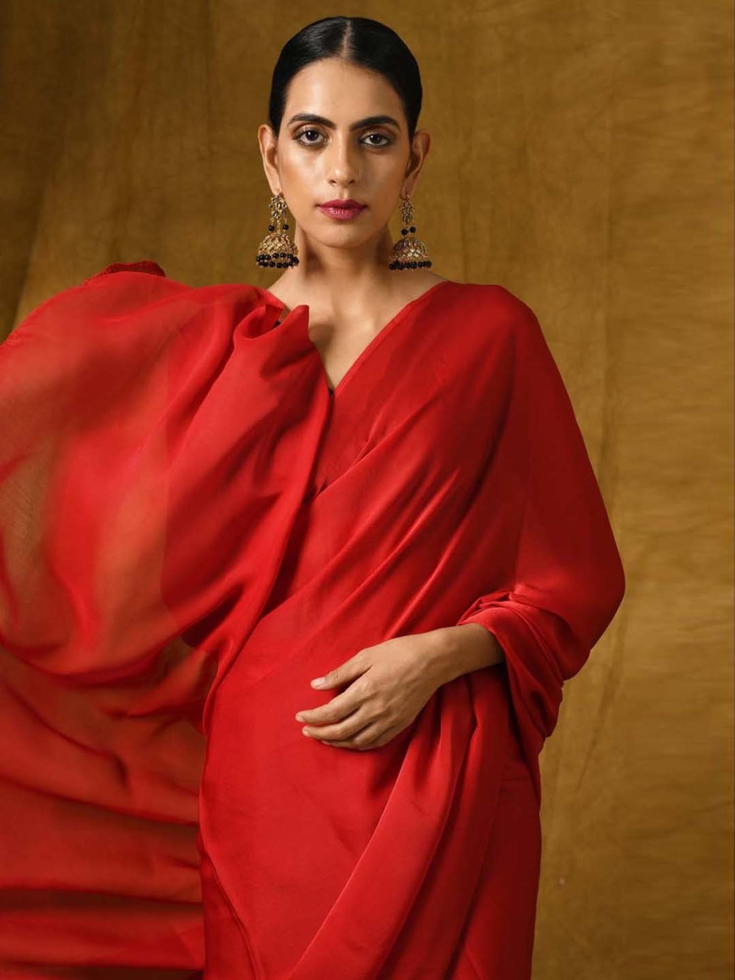 Swtantra Red Satin Saree