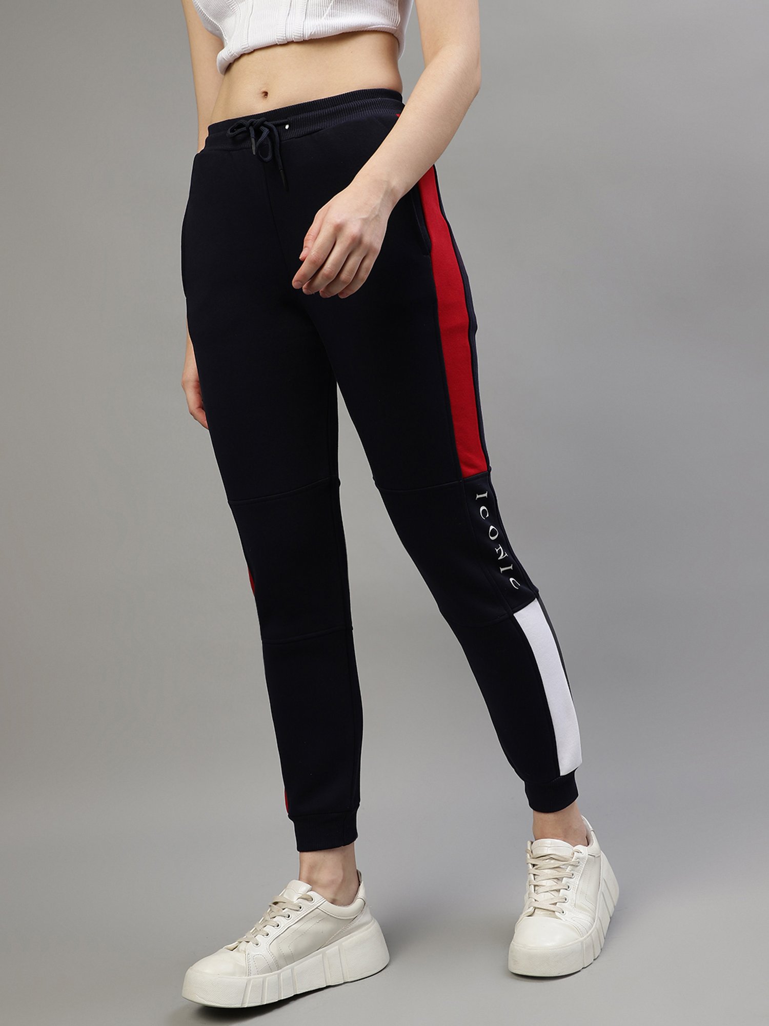 Iconic Women Colourblocked Regular Fit Cotton Trousers