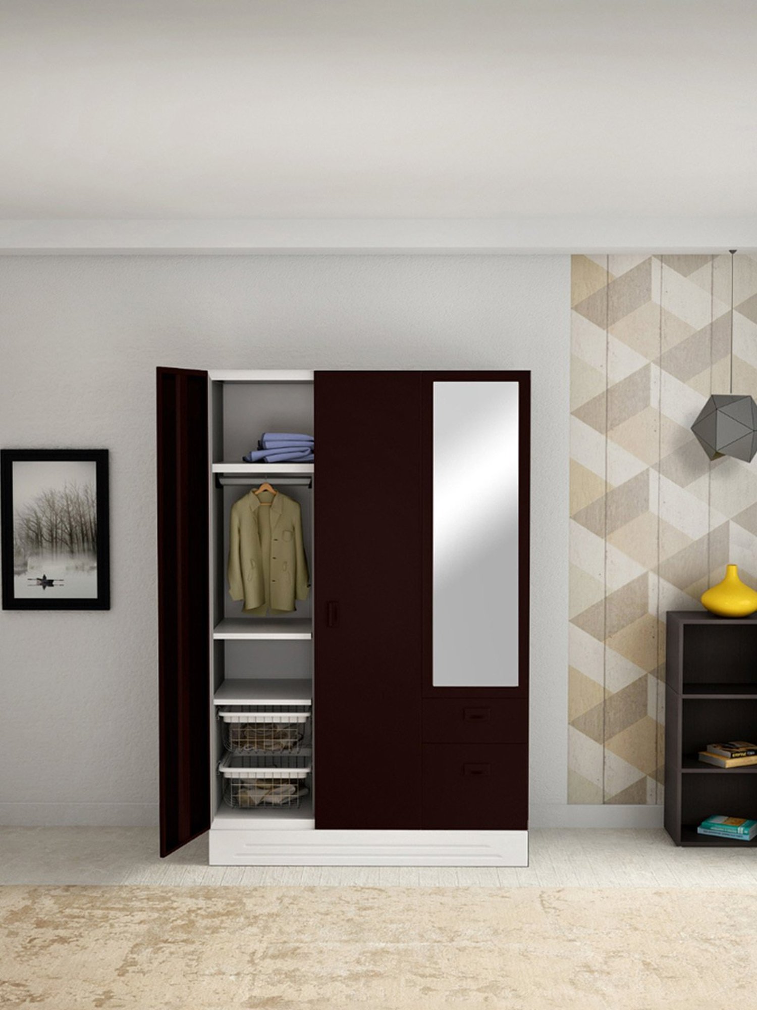 Godrej Interio Slimline Blend 3-Door Steel Almirah, Russet (1-Year Warranty, 1 Locker, 3 Drawers)