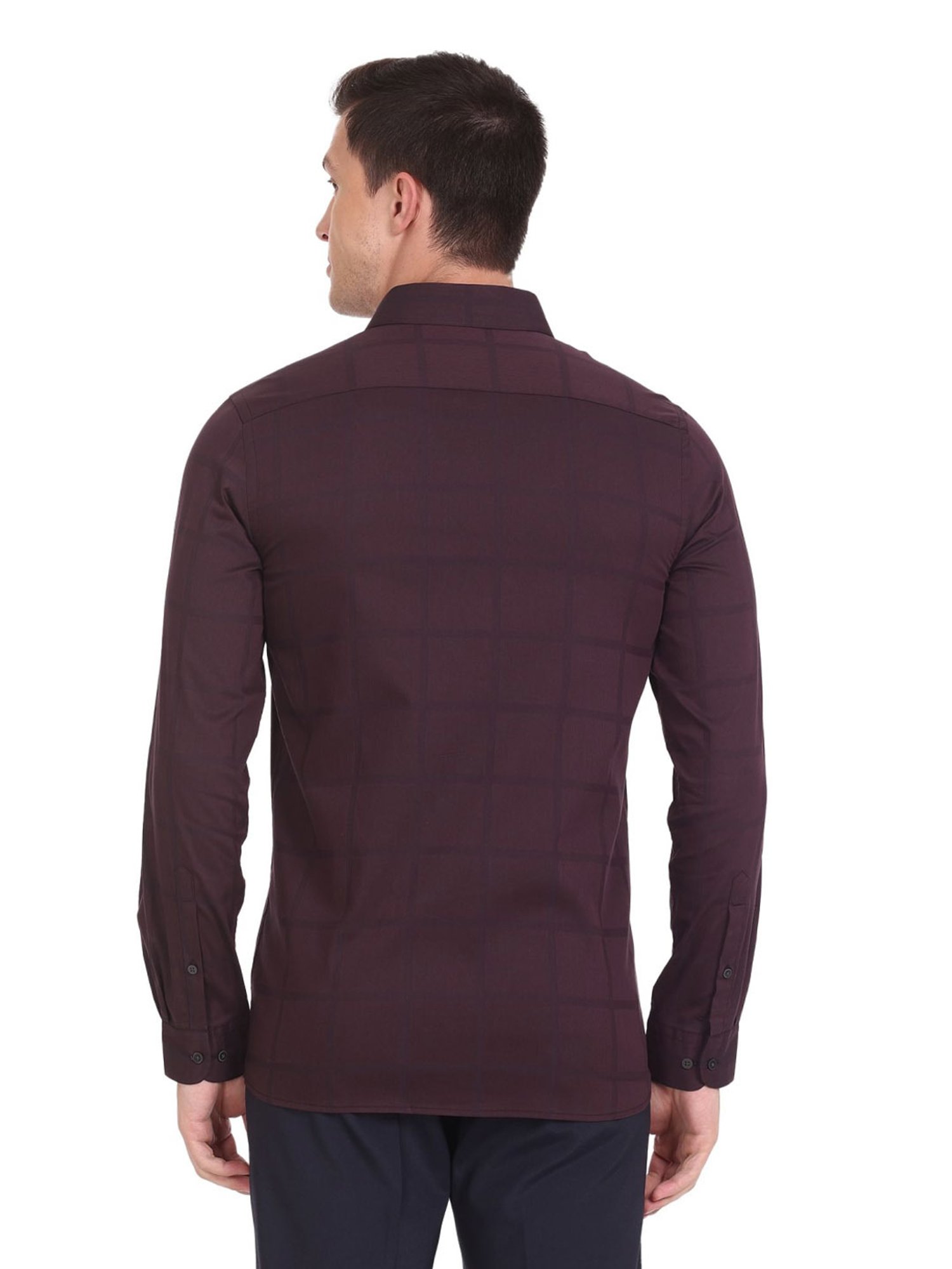 Arrow New York Maroon Cotton Slim Fit Checks Shirt