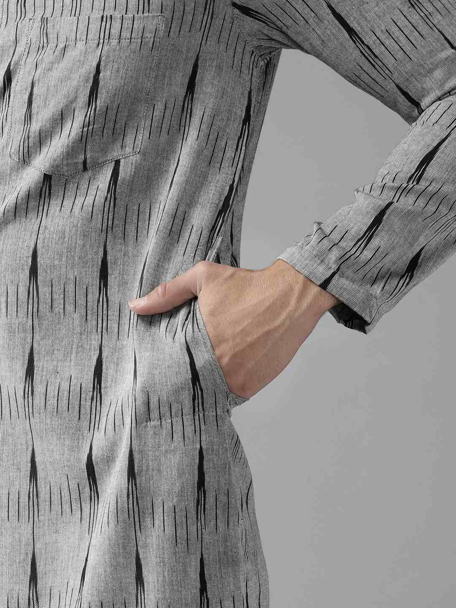 See Designs Grey & White Cotton Regular Fit Printed Kurta Bottom Set