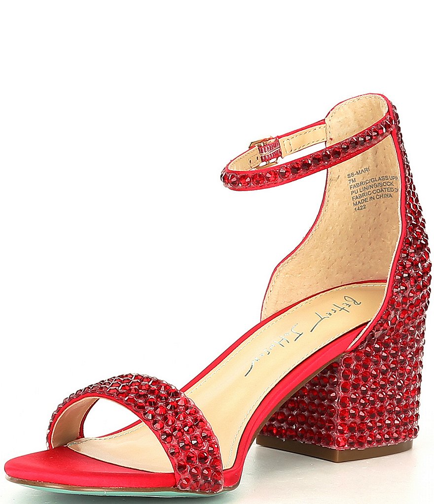 Blue by Betsey Johnson Mari Oversized Rhinestone Embellished Block Heel Dress Sandals