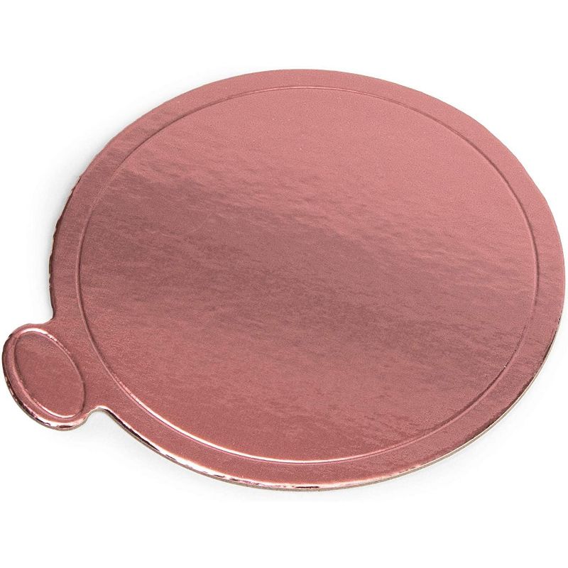 Sparkle and Bash 200 Pack Mini Round Cake Boards, Rose Gold Foil Dessert Base (3.5 Inches)