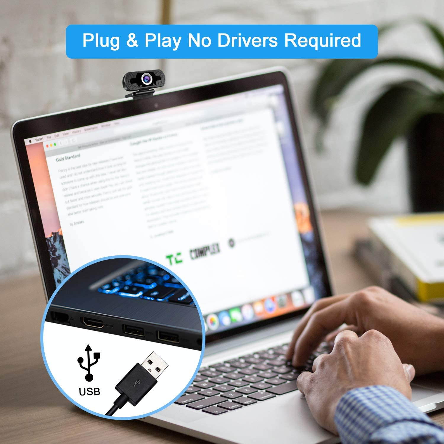 Full 1080P Webcam with Microphone Pro Streaming Web Camera USB Computer Camera PC Mac Laptop Desktop Video Calling Conferencing Recording with Privacy Shutter (Color: Black)