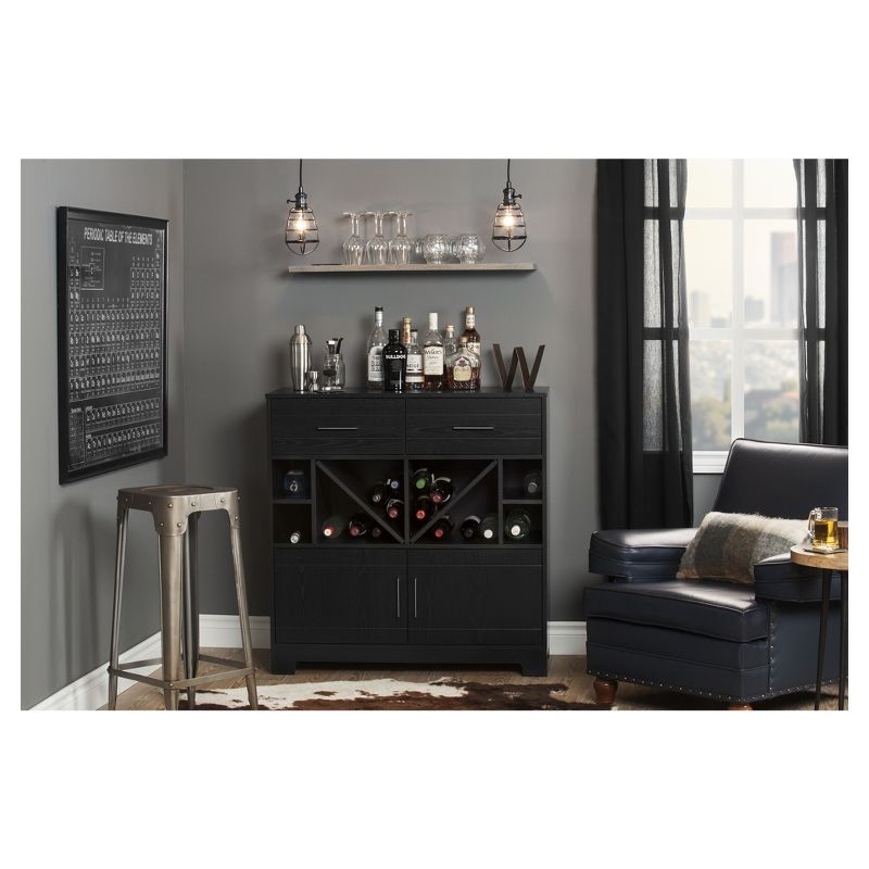 Vietti Bar Cabinet with Bottle Storage and Drawers - Black Oak - South Shore