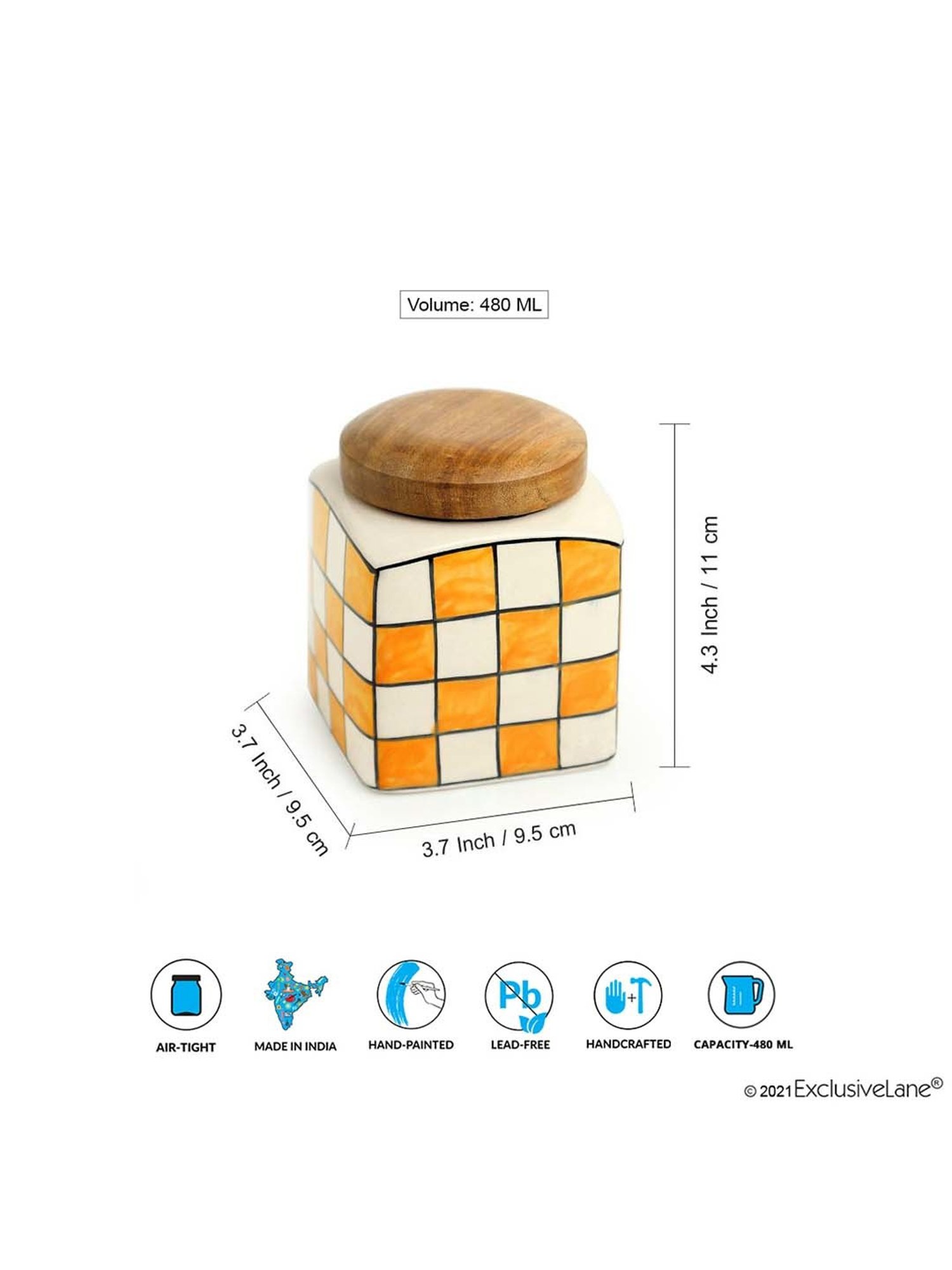 ExclusiveLane 'Shatranj Check' Hand-painted Jars & Containers (Airtight, Set of 2, 480 ML, 4.3 Inch)