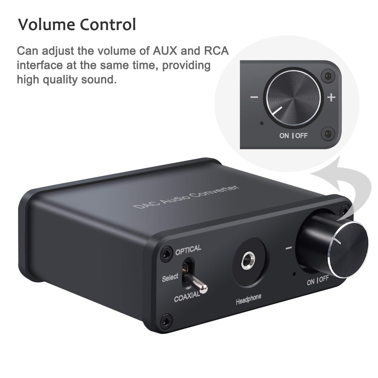 VinTeam 192kHz DAC Converter Digital to Analog Audio Converter with Headphone Amplifier Digital Toslink Coaxial to Analog Stereo Audio RCA 3.5mm R/L Support Volume Adjustment