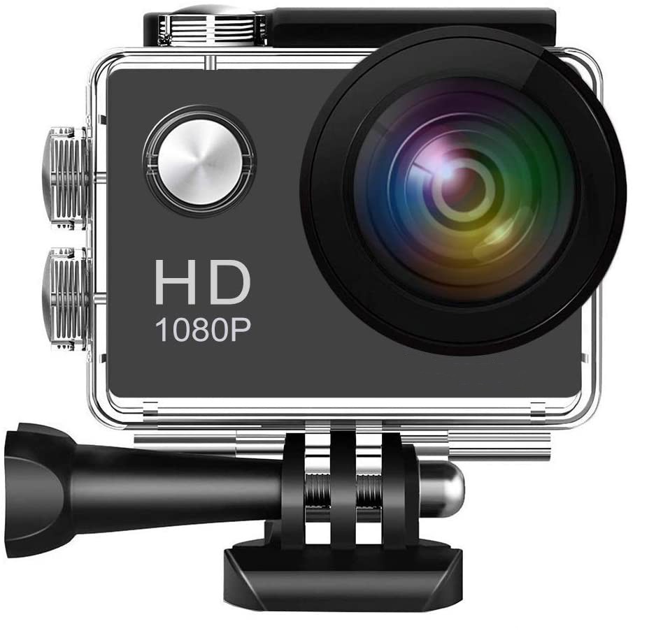 Outdoor waterproof sports camera, 720P ultra-clear camera, 90 degree wide angle, 30M depth waterproof, suitable for tourism, diving, surfing, skiing-black