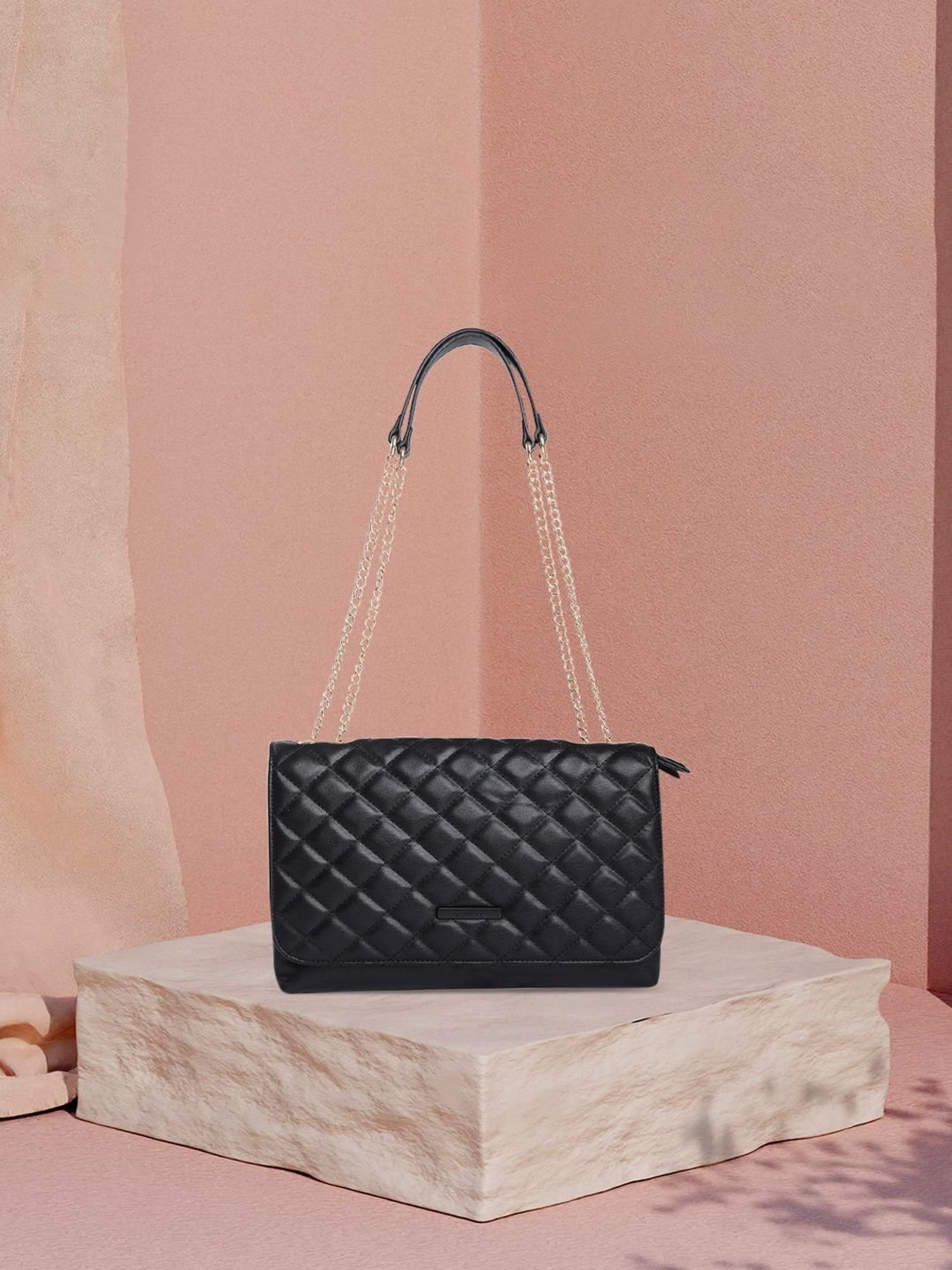 Caprese Black Quilted Medium Sling Handbag