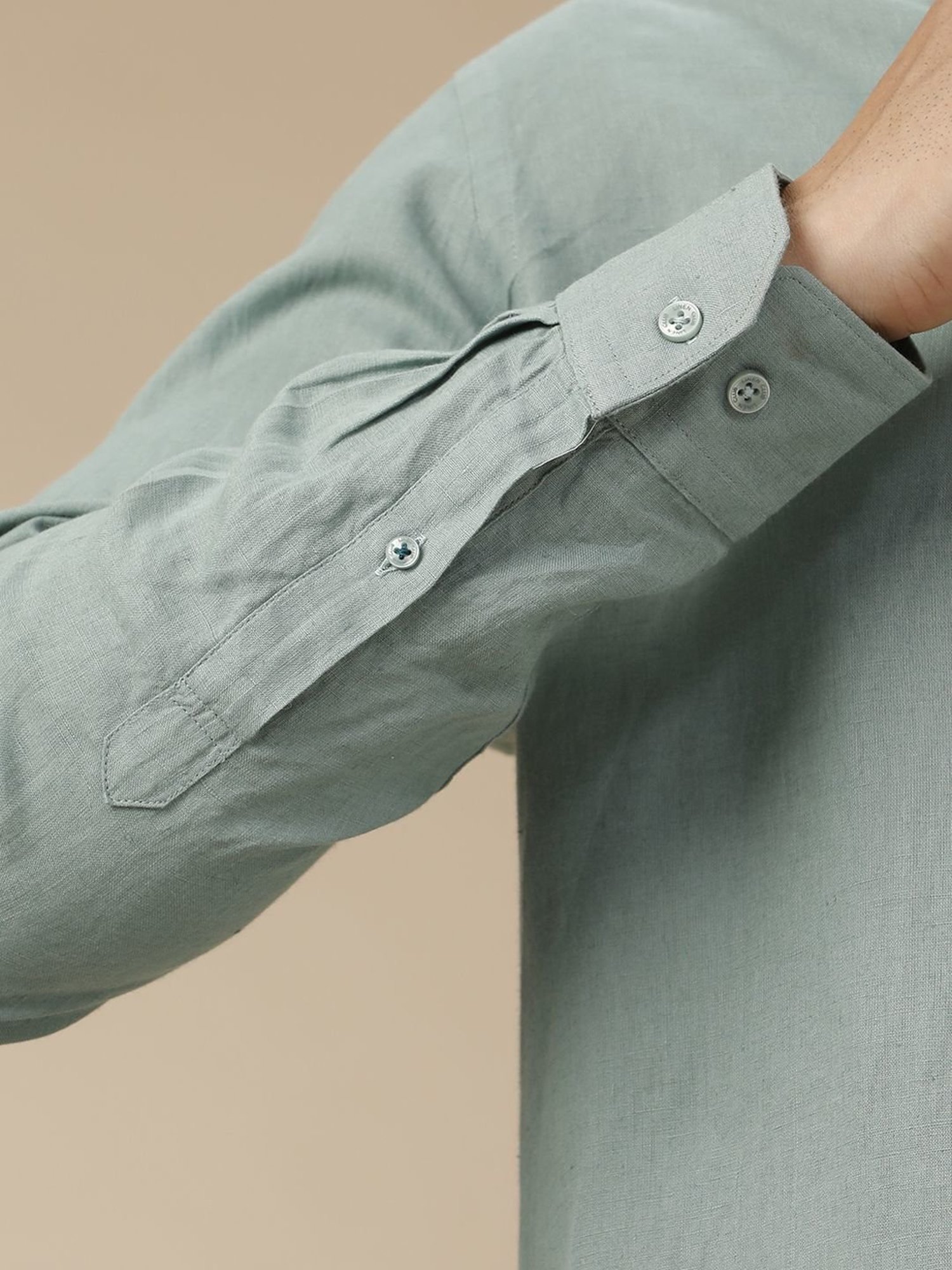 Linen Club Green Linen Contemporary Fit Shirt