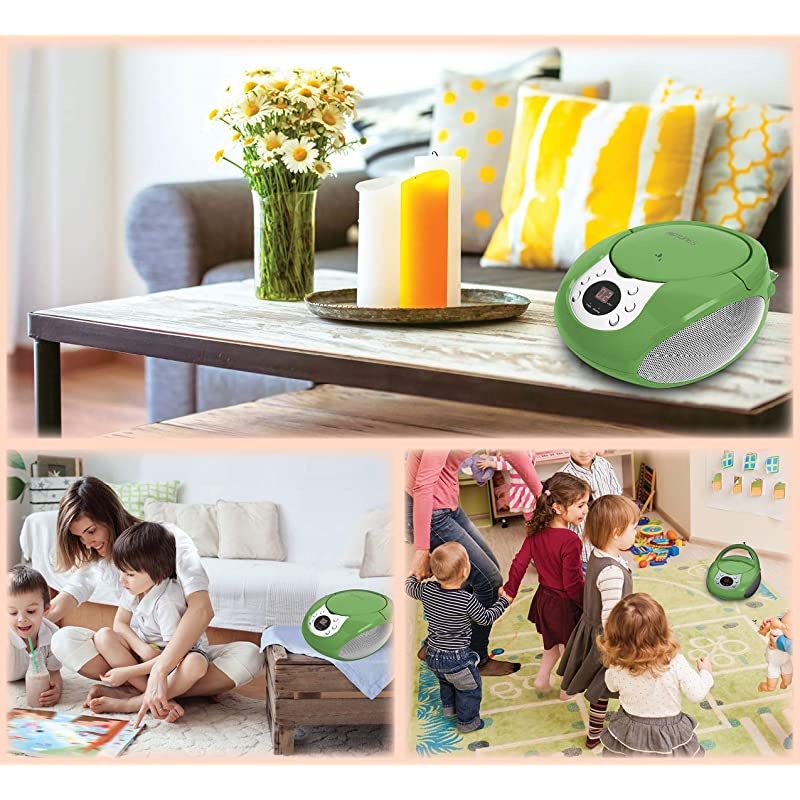 Portable CD Player with AM FM Radio Potable radios Boom Box with Aux Linein Green