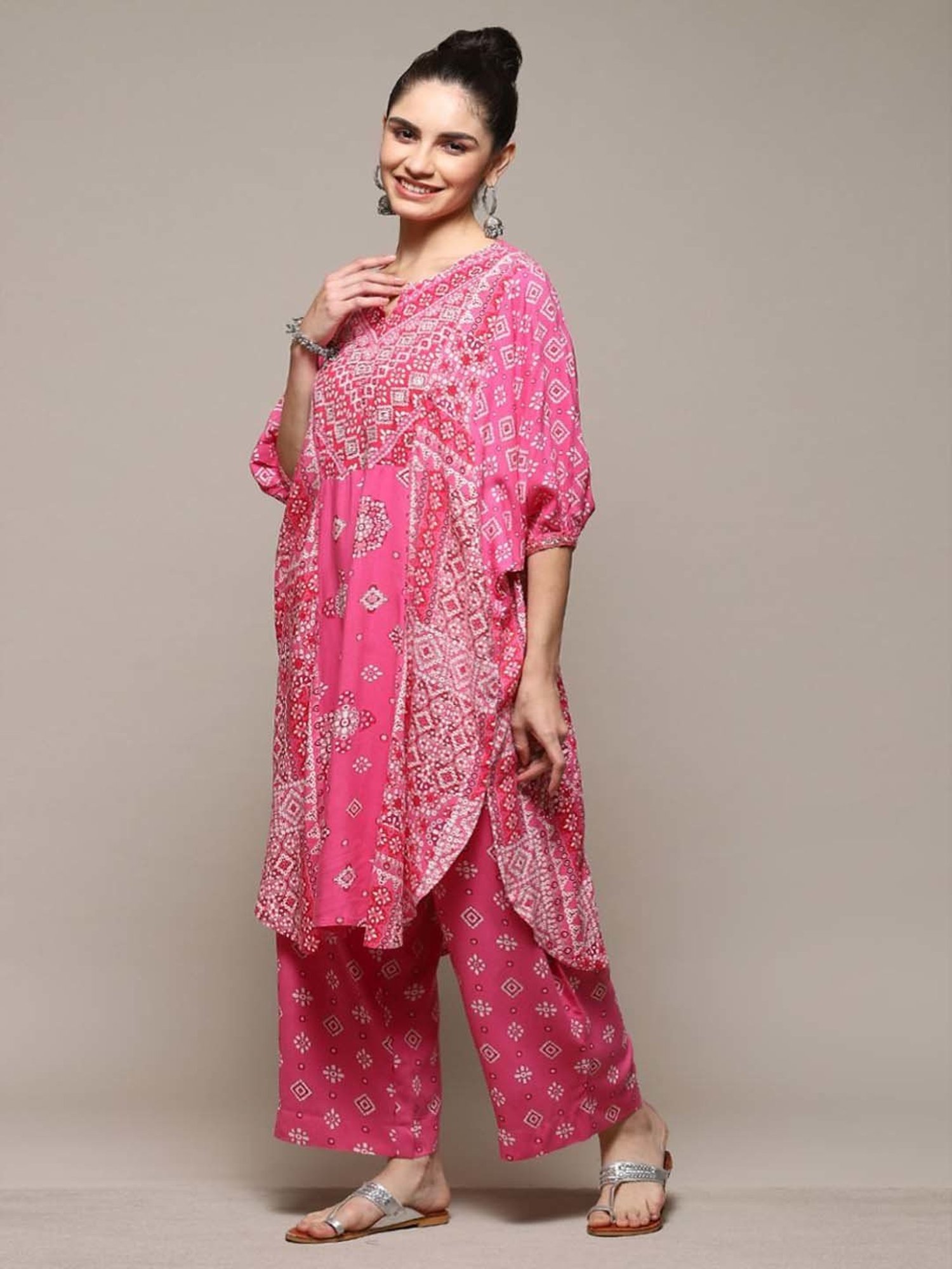 Biba Pink Printed Kurta Palazzo Set