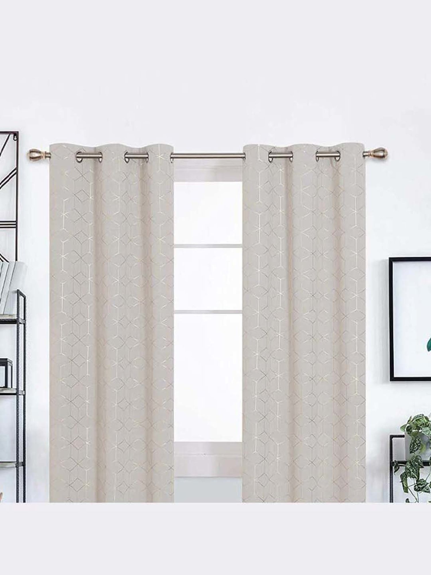 Urban Space Beige Polyester Window Curtain With Tieback & Eyelet