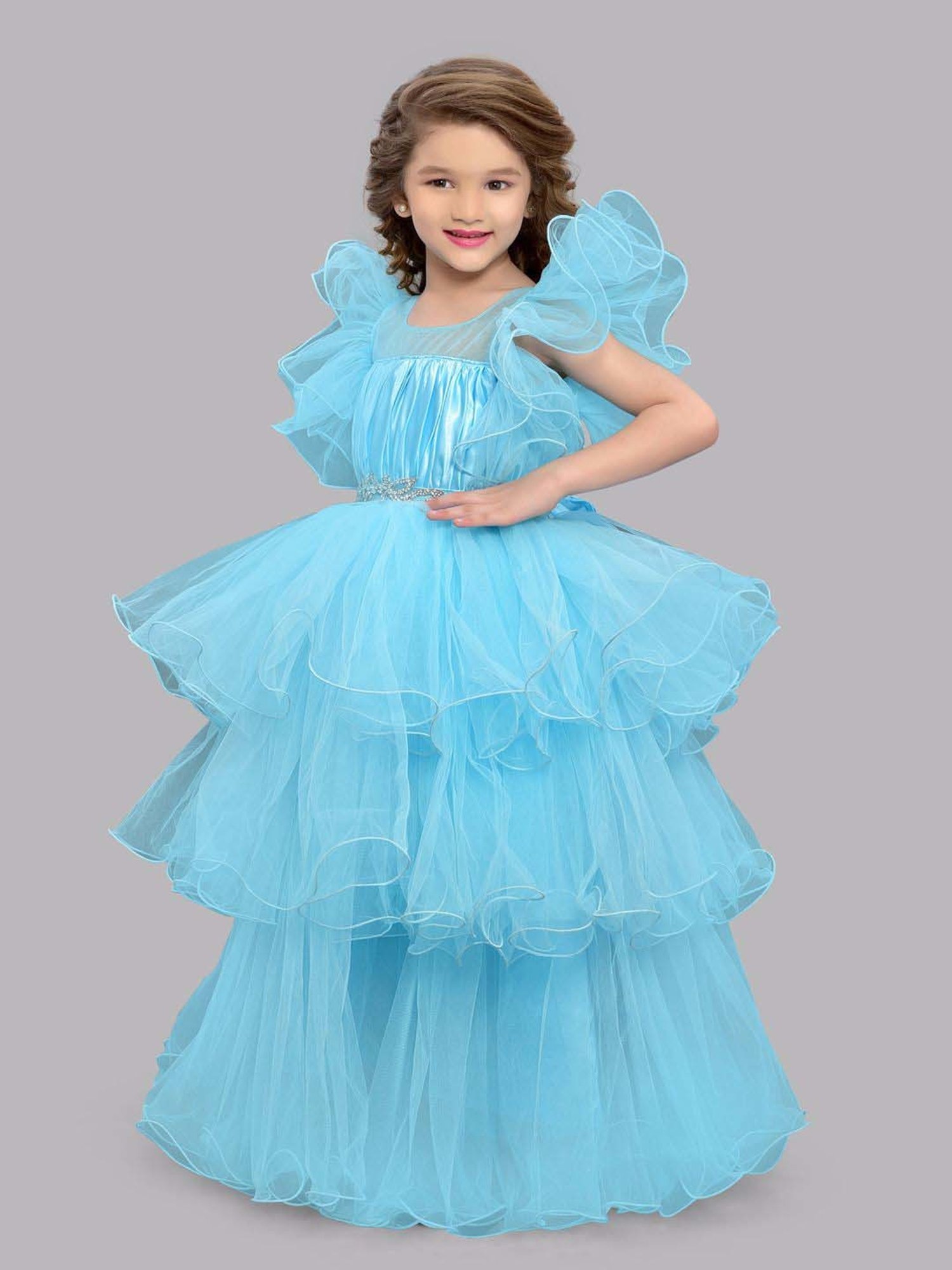 Pink Chick Kids Blue Solid Party Gowns