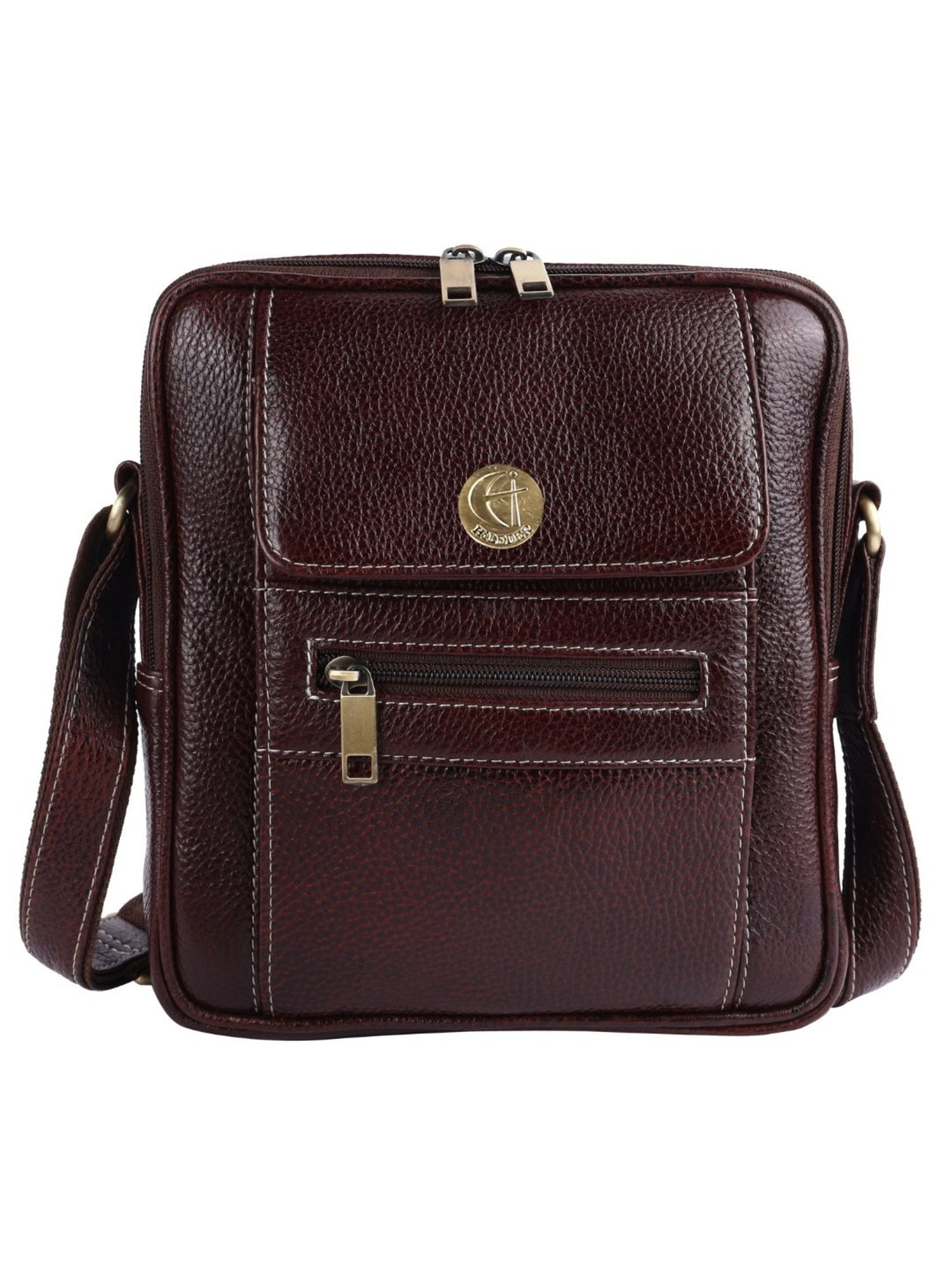 HiLEDER Brown Textured Medium Leather 8 inch Cross Body Bag
