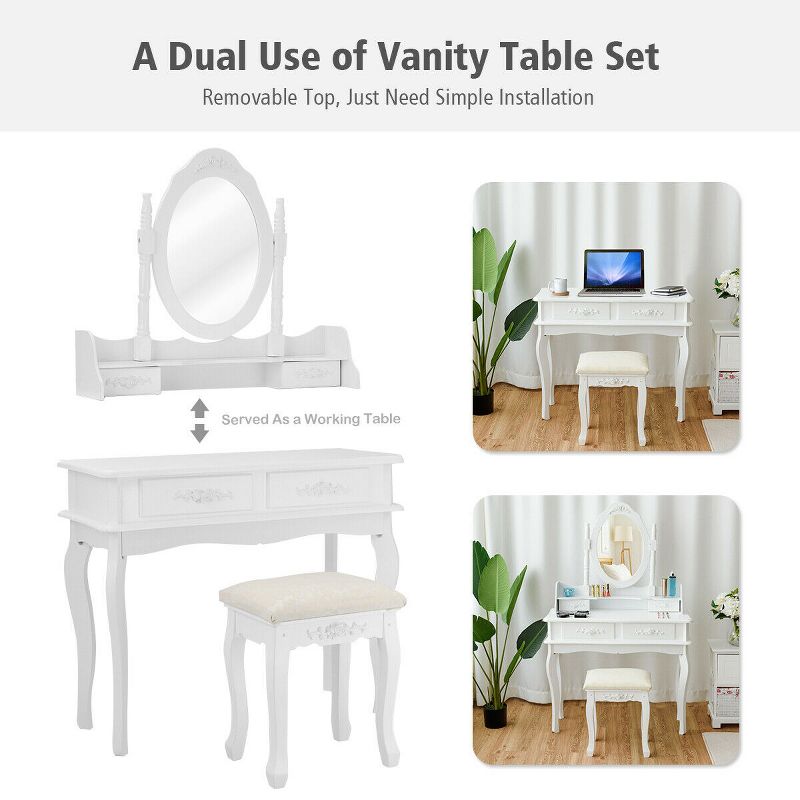 Costway White Vanity Makeup Dressing Table Jewelry Storage Stool