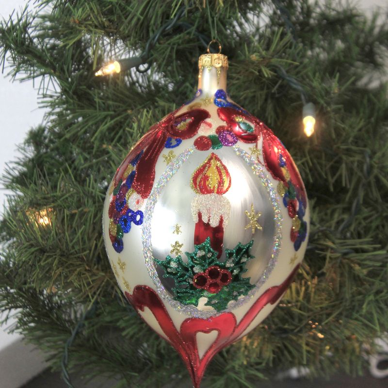 Larry Fraga Christmas Mystery Ornament Teardrop Candle Holly  -  Tree Ornaments