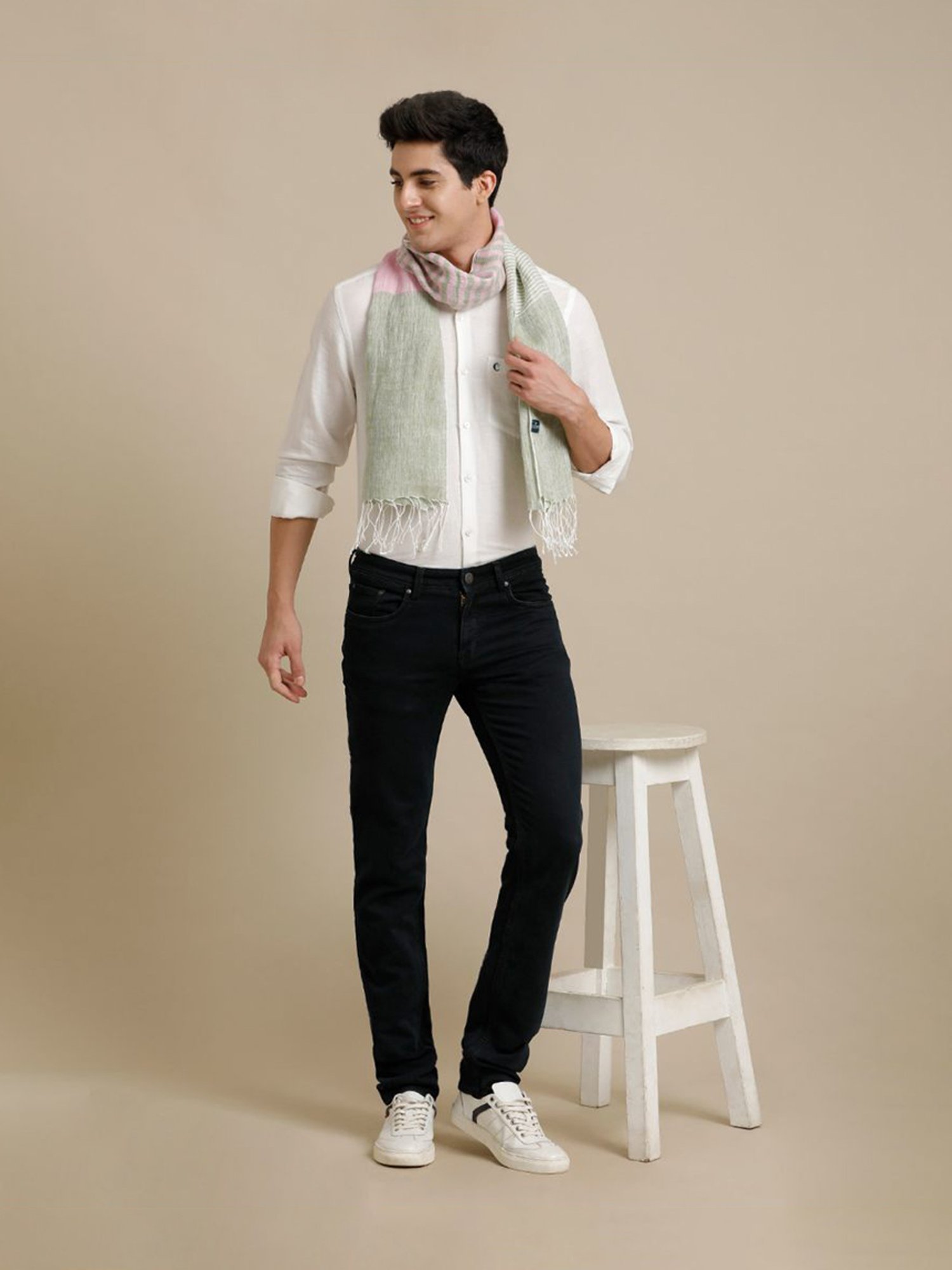 Linen Club Green Striped Pure Linen Stole