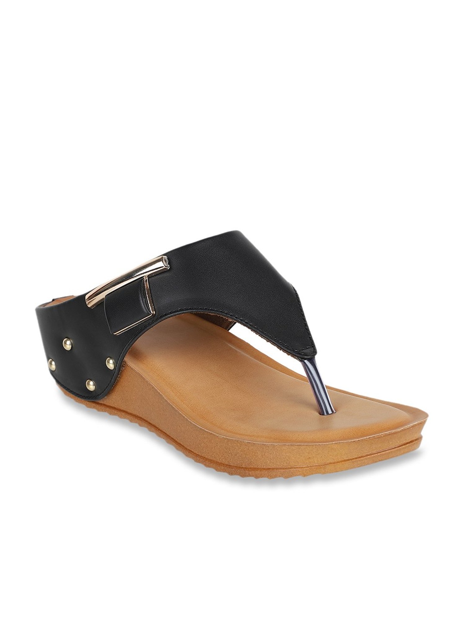 Iconics Women's Black Thong Wedges