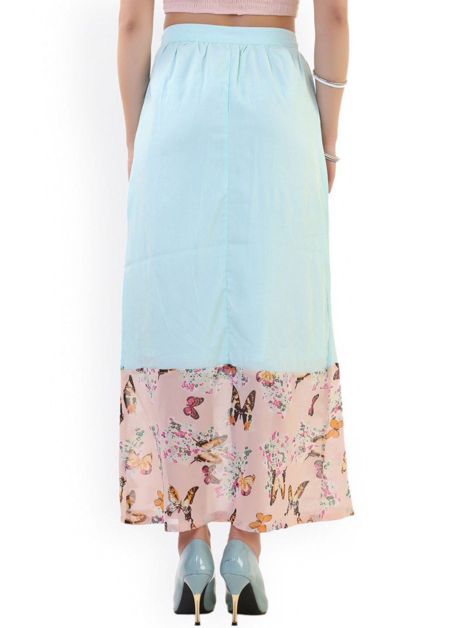 Belle Fille Sky Blue & Beige Printed Skirt