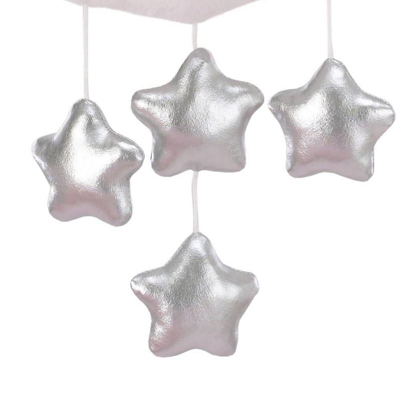 Little Love By NoJo White Soft Sherpa Moon with Silver Metallic Stars Musical Mobile