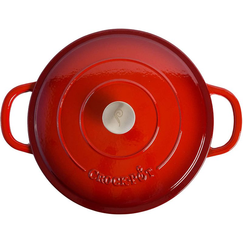 Crock-Pot 5 Quart Capacity Round Enamel Cast Iron Covered Dutch Oven Kitchen Cookware with Matching Self Basting Lid, Scarlet Red