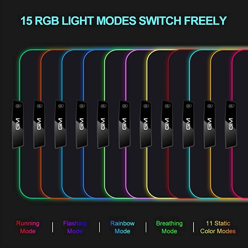 RGB LED Gaming Mouse Pad LED Mouse Pad Mad with 15 Lighting Modes NonSlip Rubber Base USB Computer Mousepad for GamerOffice and Home138 x 98 x 02 Inch