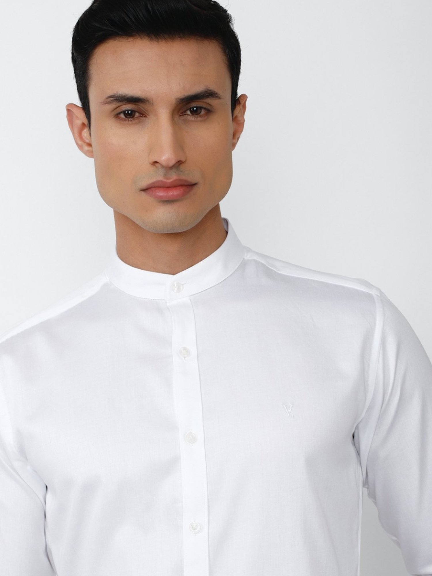 V Dot White Cotton Slim Fit Shirt