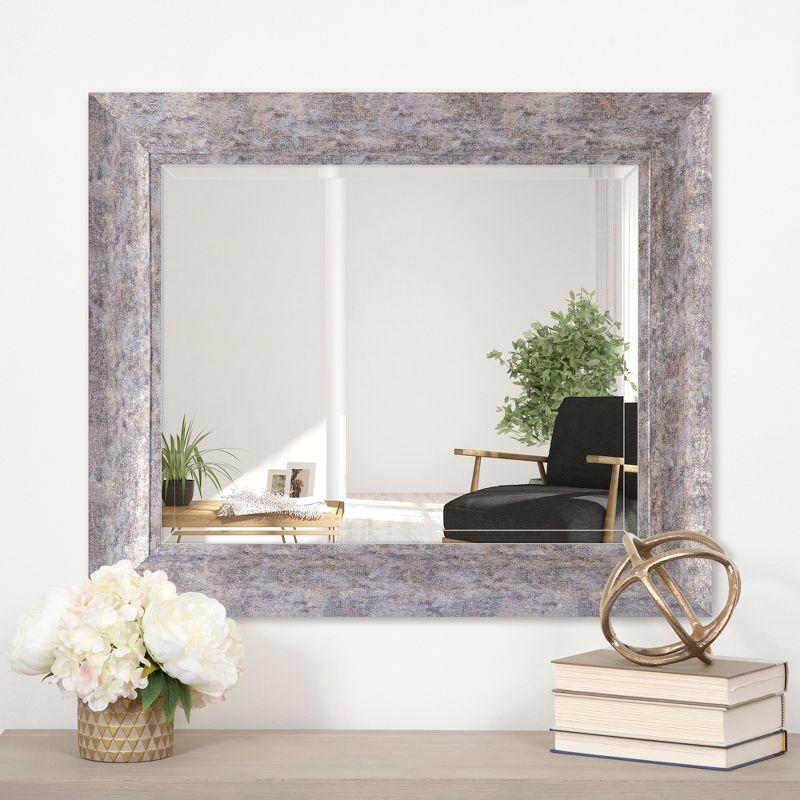 16"x20" Distressed Scoop Framed Beveled Wall Accent Mirror Silver - Gallery Solutions