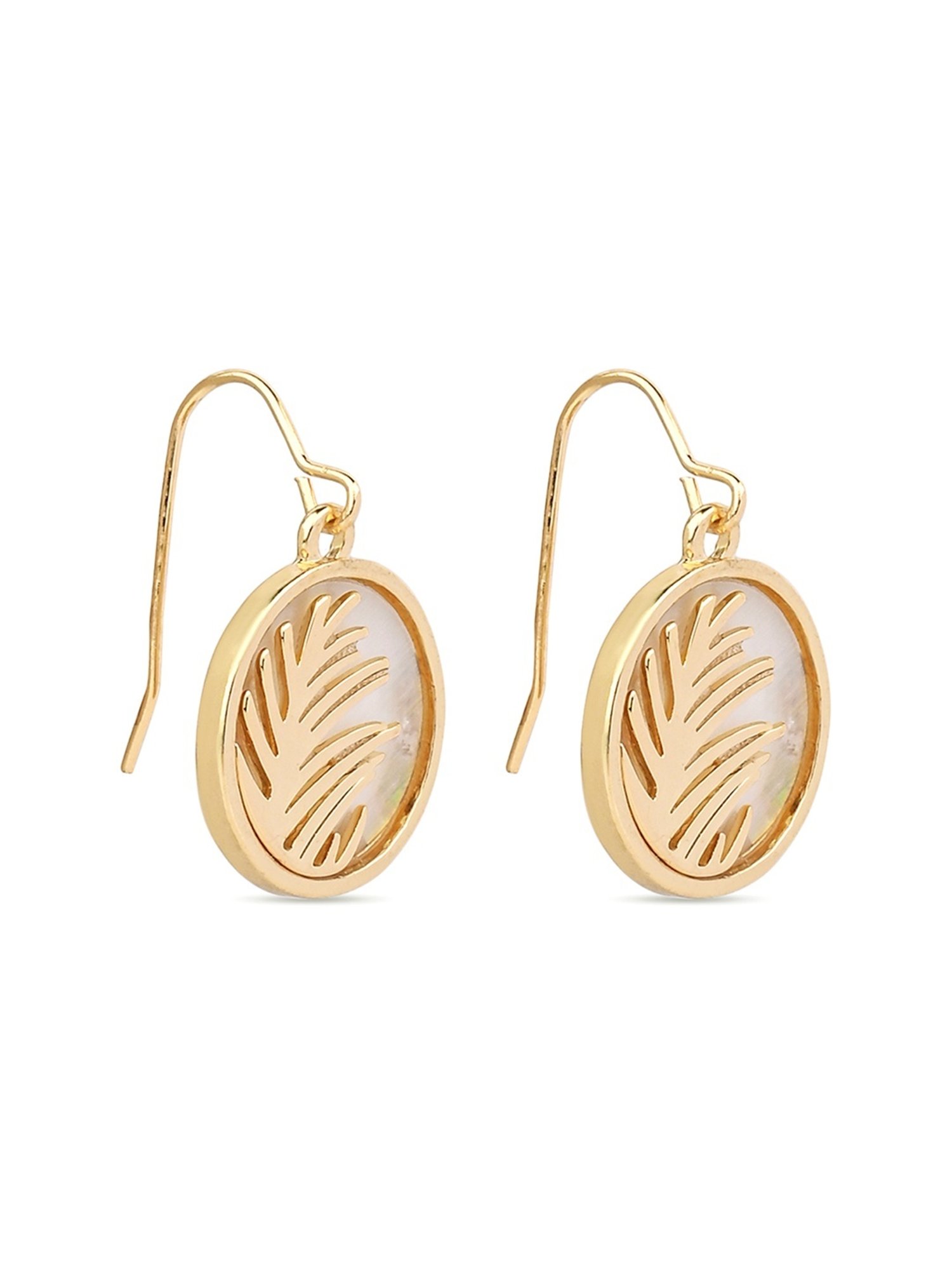 Accessorize London Gold Moonstone Circle Leaf Drop Earrings