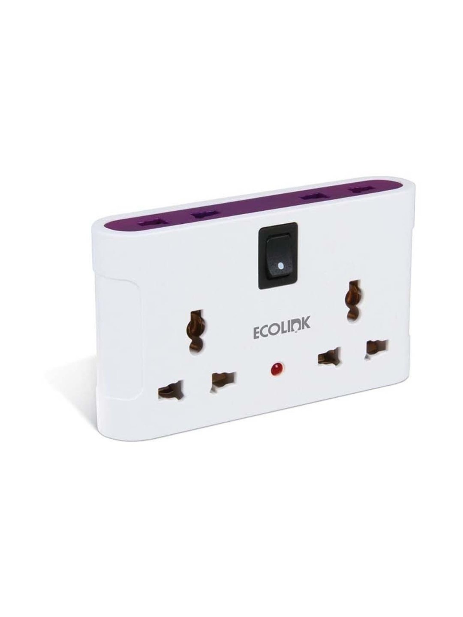 Ecolink Secure 4 way 6A Univeral Multiplug Adapter with LED Indicator (White & Purple)