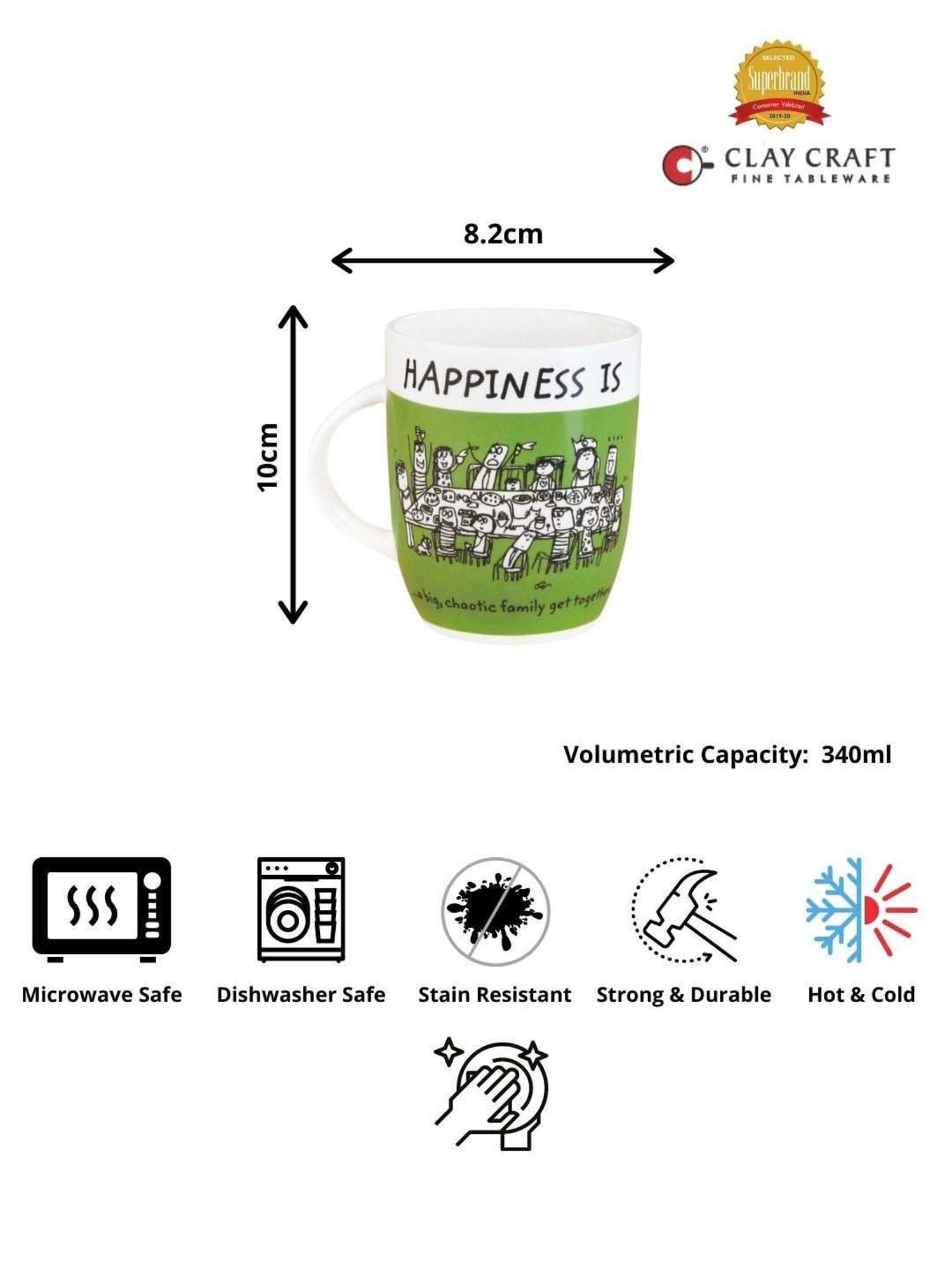 Clay Craft Green & White Ceramic 8.2 cm Milk Mug (0.34 L) - Set of 2