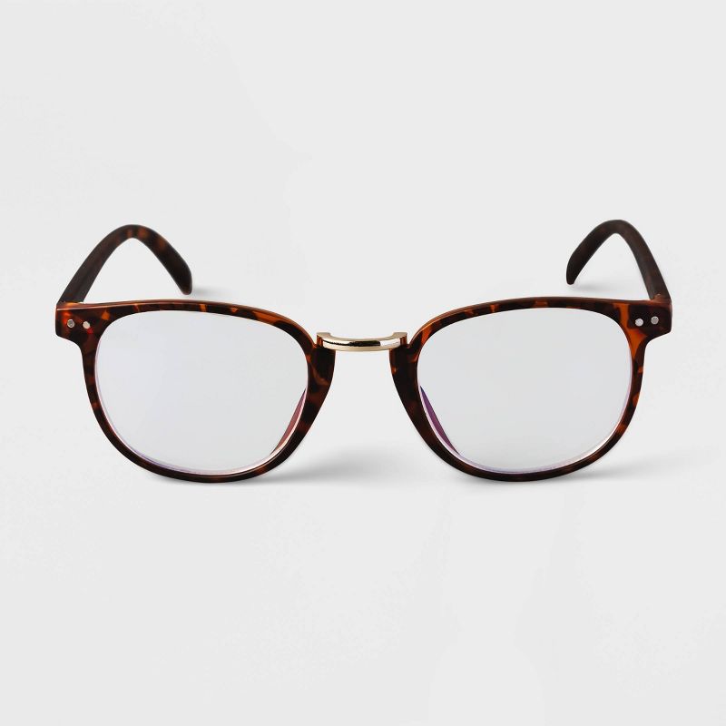 Men's Tortoise Print Round Metal Nose Bridge Blue Light Filtering Glasses - Goodfellow & Co™ Brown