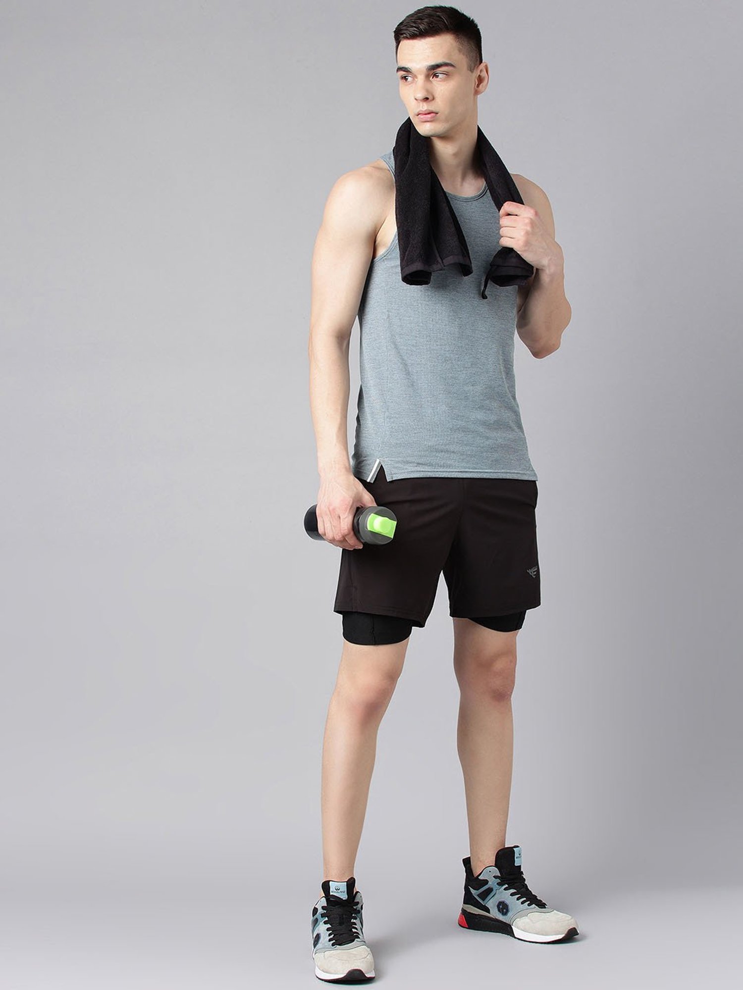 Woods Black Regular Fit Sports Shorts