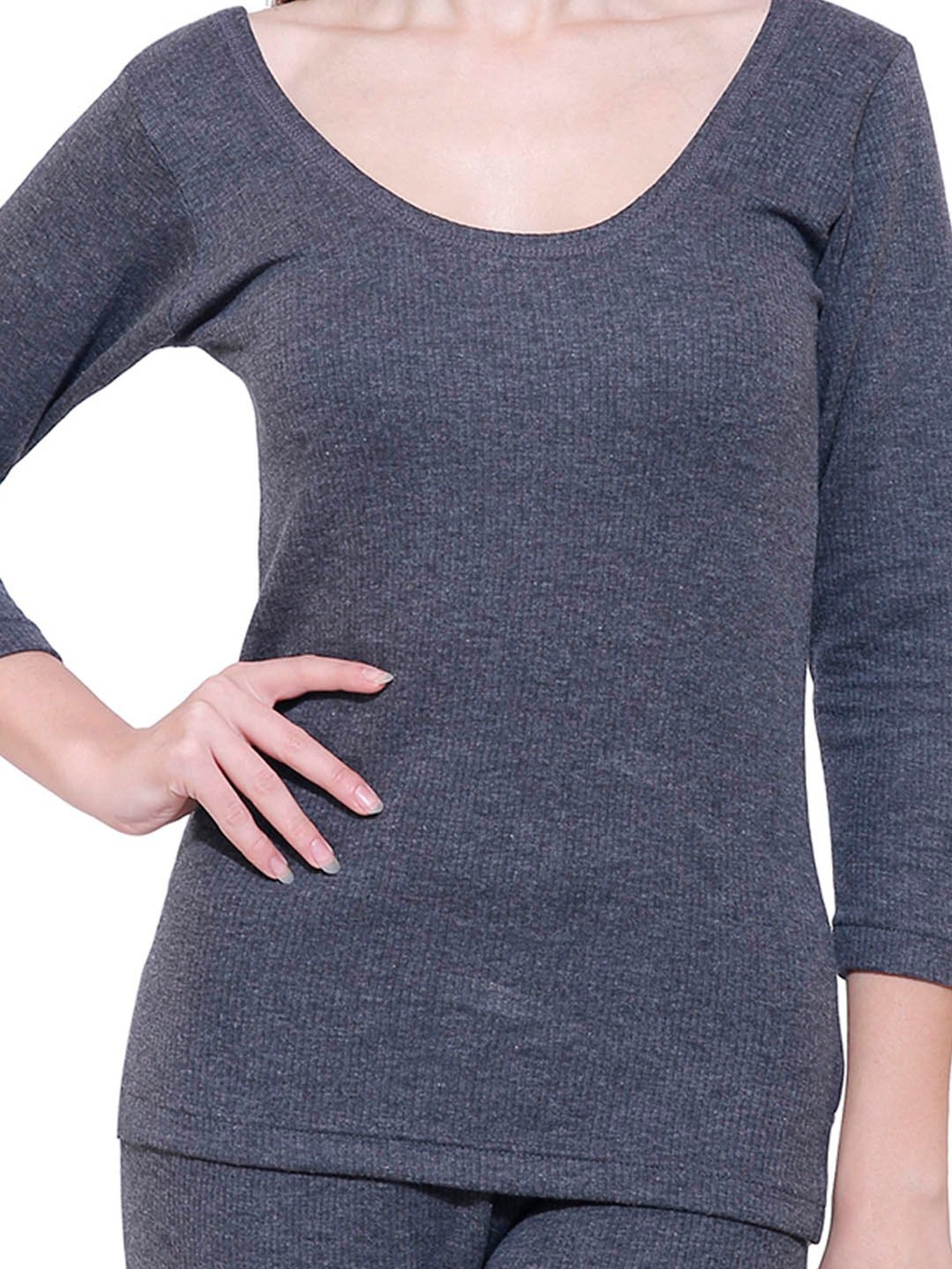 Bodycare Insider Grey Melange Textured Thermal Top
