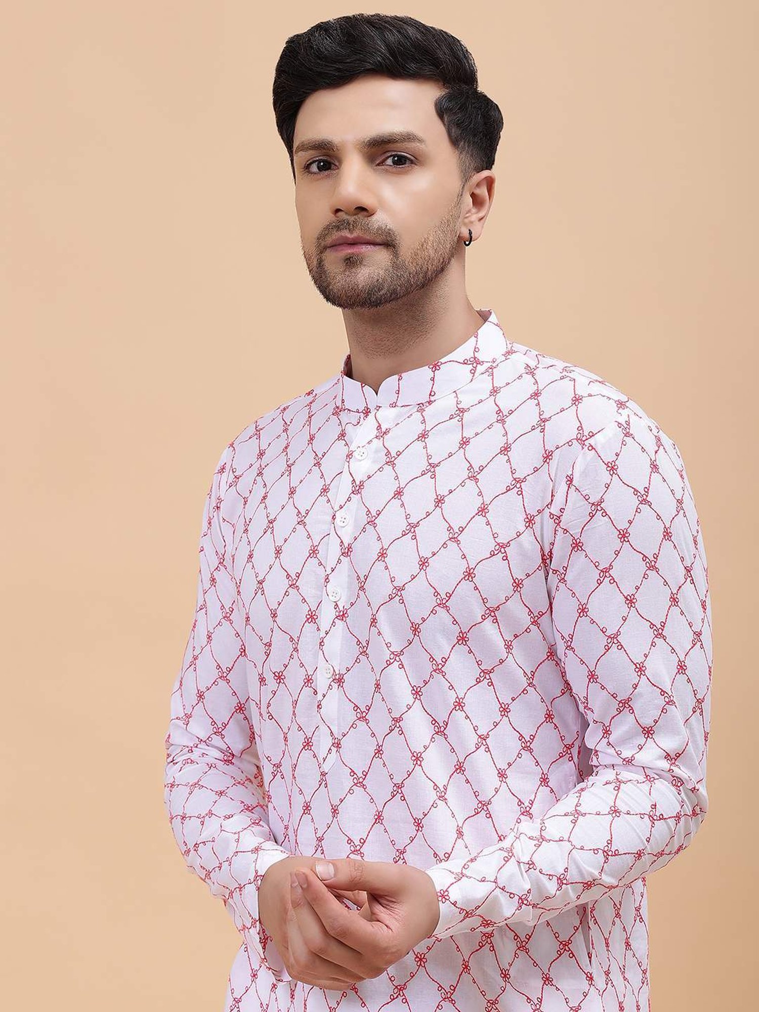 Manthan Red Full Sleeves Solid Kurta