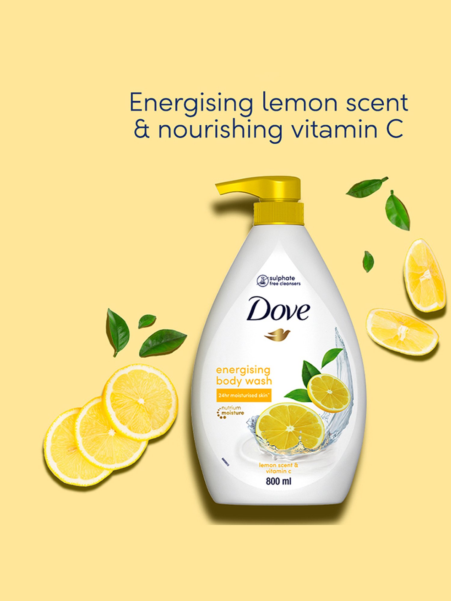 Dove Energising Body Wash with Lemon Scent & Vitamin C - 800 ml