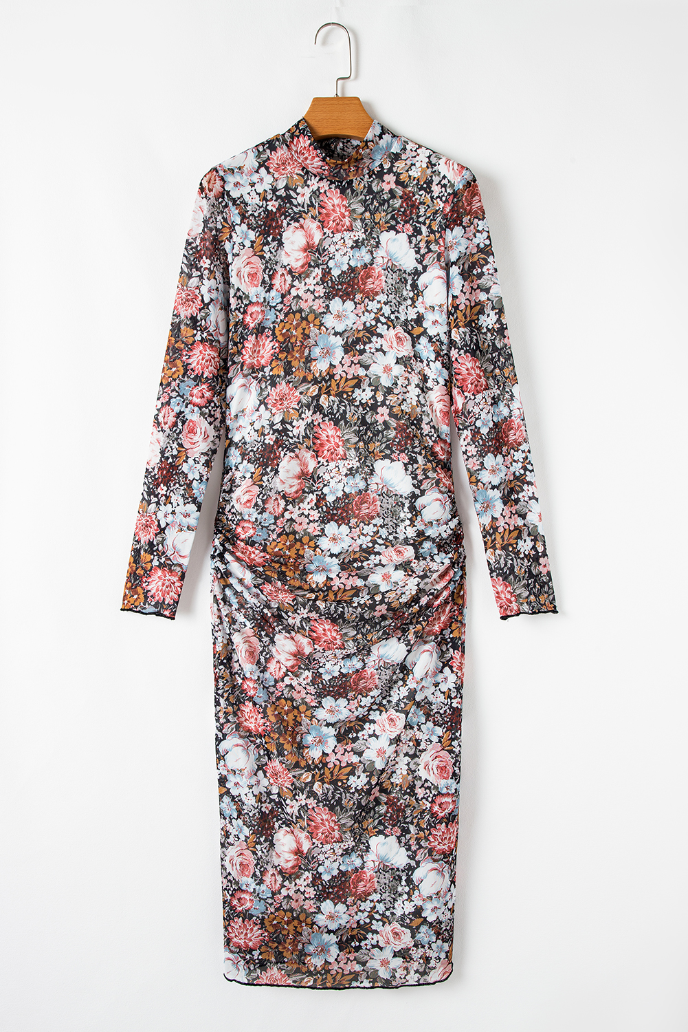 Multicolour Floral Print Split Neck Midi Dress
