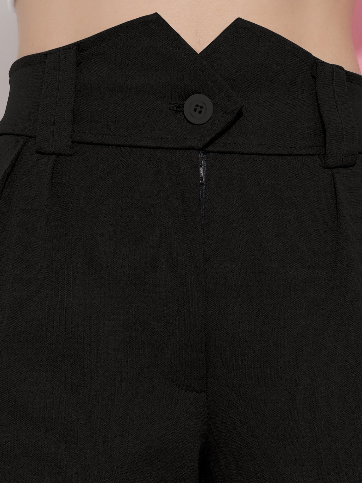 FITHUB Black Regular Fit High Rise Trousers