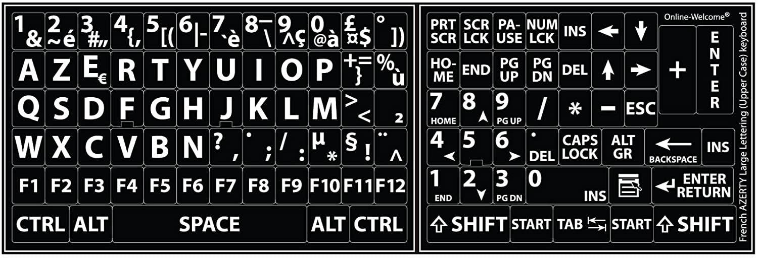 French Azerty Large Letters Keyboard Label Black