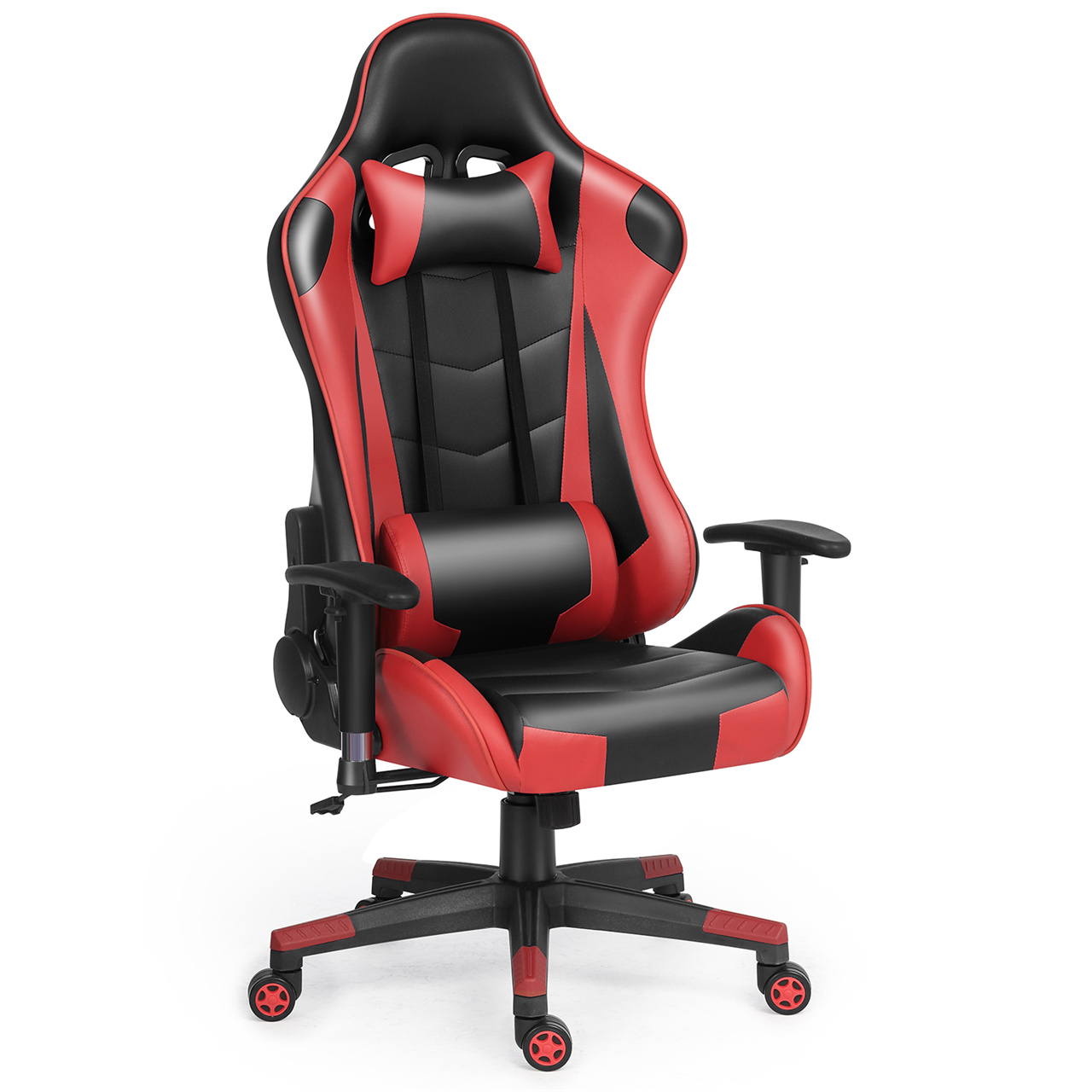 Gaming Chair Racing Office Chair Ergonomic Massage Chair PU Leather Recliner Computer Game Chair with Headrest and Lumbar Pillow Rolling Swivel Task (Black/Red)