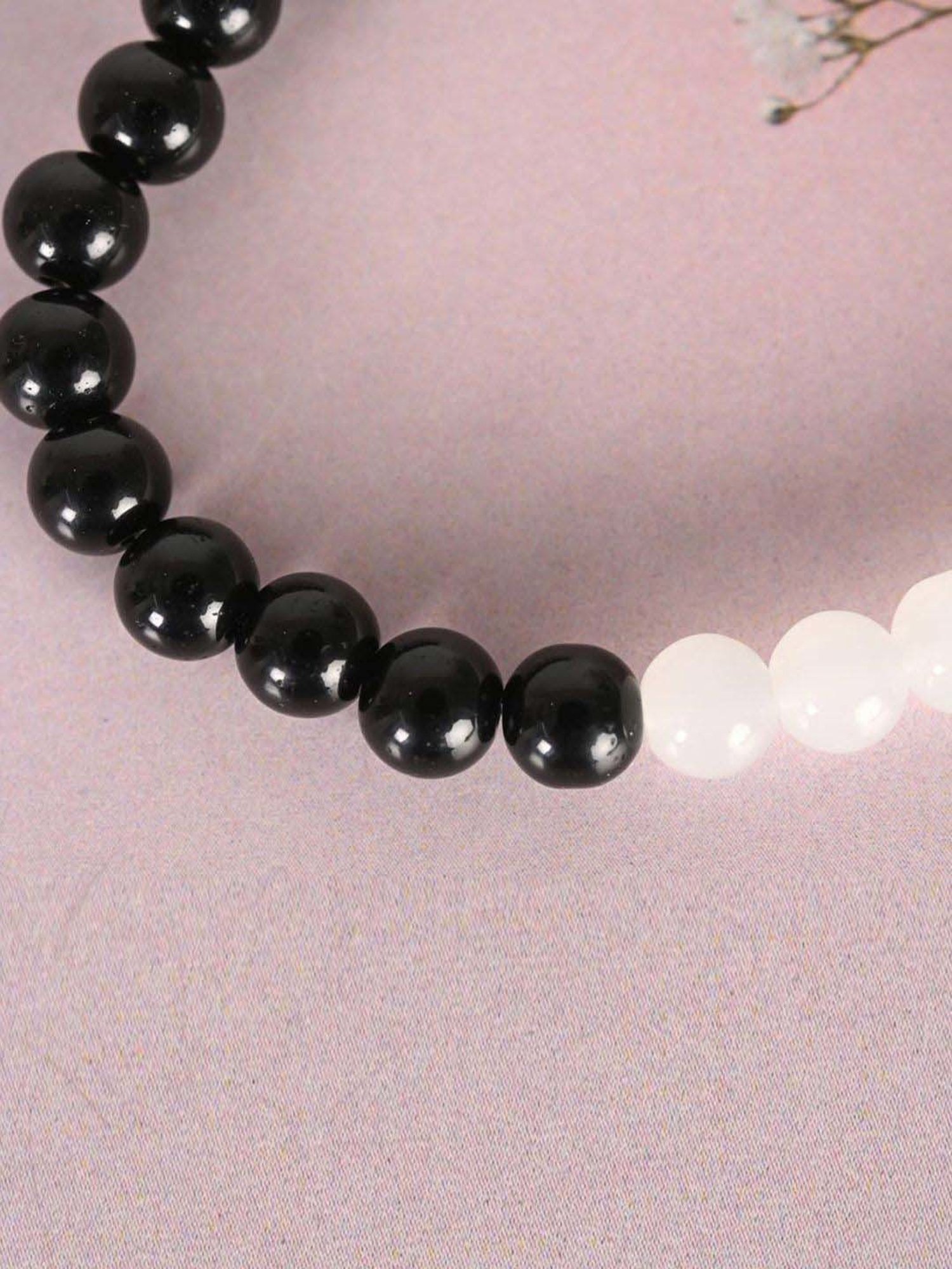 NVR Black & White Marbel Crystal Elasticated Bracelet for Unisex