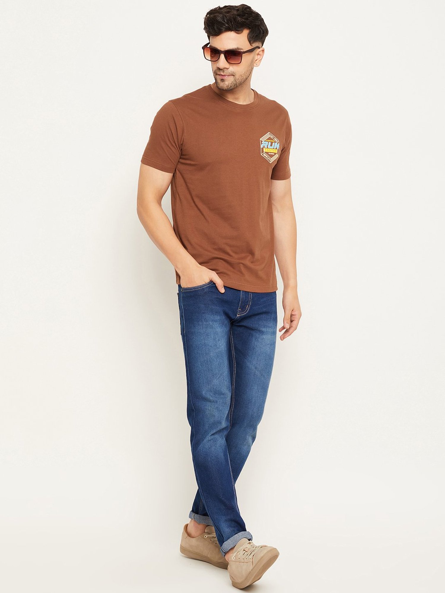 Club York Coffee Brown Regular Fit Printed Crew T-Shirt